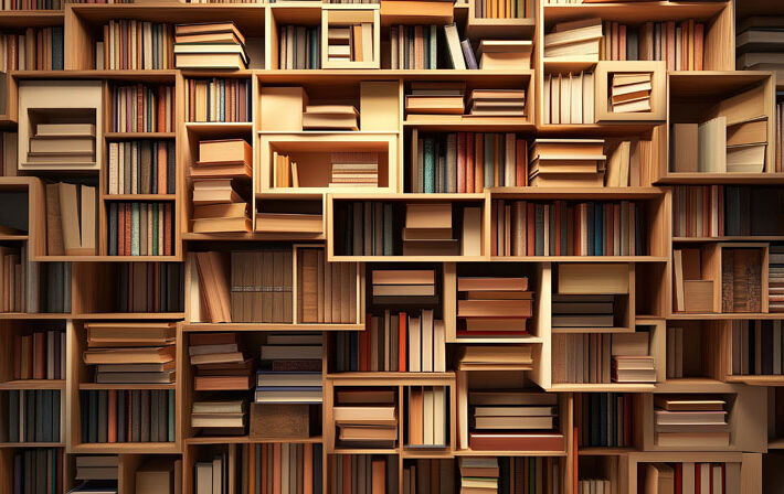 Granthika, Classic Bookshelf Wallpaper Mural