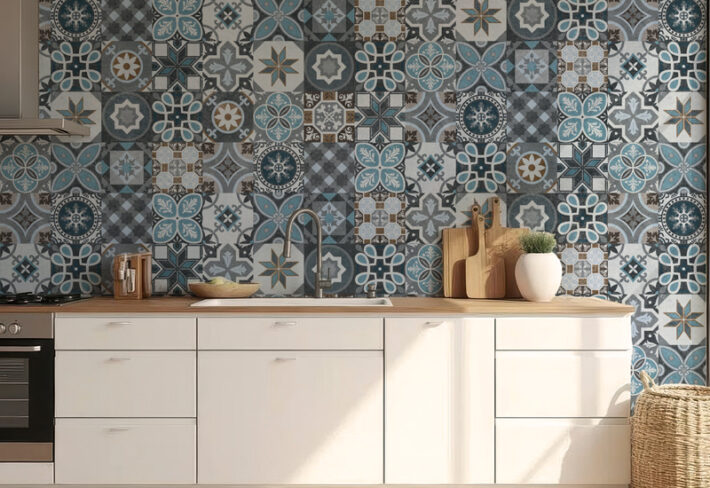 Andalucia, Patchwork Star and Bloom Motif Wallpaper