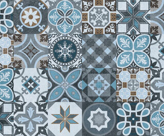 Andalucia, Patchwork Star and Bloom Motif Wallpaper
