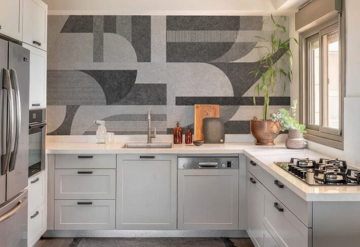 Crescenta, Dynamic Monochrome Stone Panel Wallpaper