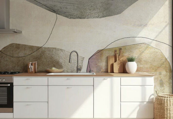 Pebblestone, Earthy Organic Abstract Line-Art Wallpaper