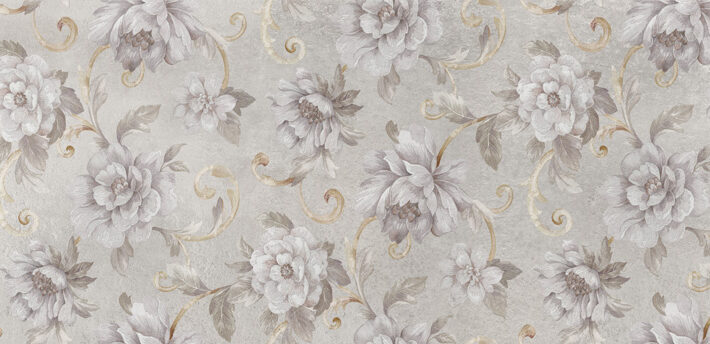 Sablebloom, Antique Scroll and Peony Design Wallpaper