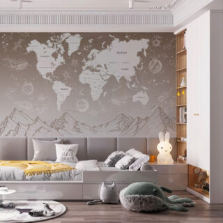 Astroterra, Vintage Map and Cosmic Etchings Wallpaper