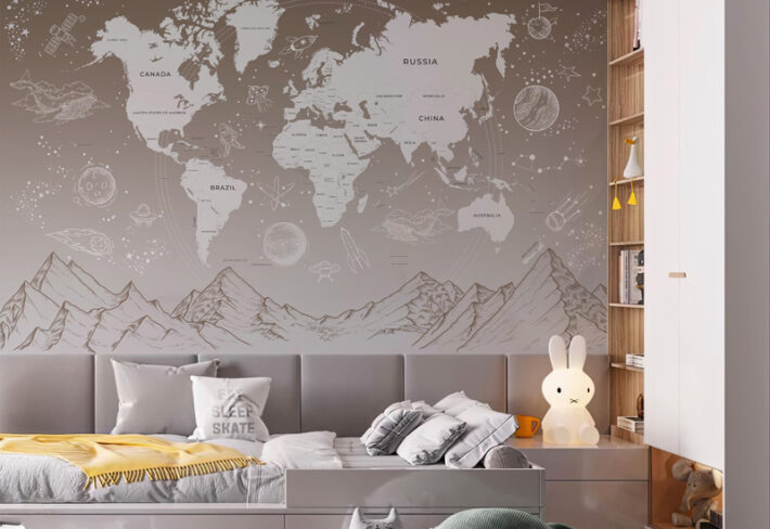 Astroterra, Vintage Map and Cosmic Etchings Wallpaper