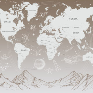 Astroterra, Vintage Map and Cosmic Etchings Wallpaper