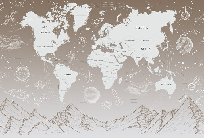 Astroterra, Vintage Map and Cosmic Etchings Wallpaper