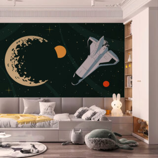 Sputnikia, Retro Flat-Color Space Graphic Wallpaper