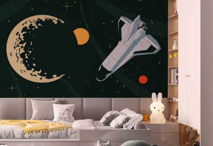 Sputnikia, Retro Flat-Color Space Graphic Wallpaper