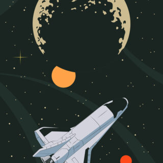 Sputnikia, Retro Flat-Color Space Graphic Wallpaper