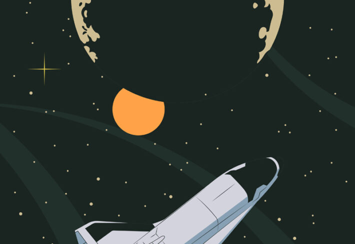 Sputnikia, Retro Flat-Color Space Graphic Wallpaper