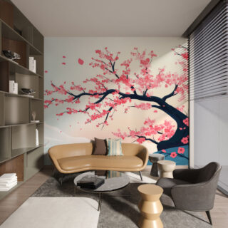 Sakuraland, Stylized Japanese Cherry Tree Landscape Wallpaper