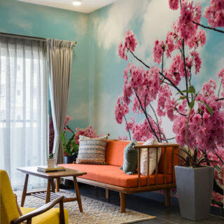 Sakurelle, Vibrant Pink Blossom Sky Mural Wallpaper