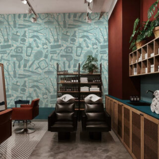 Cutworks, Retro Barbershop Silhouette Pattern Wallpaper