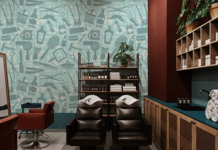Cutworks, Retro Barbershop Silhouette Pattern Wallpaper