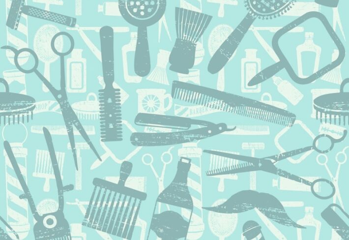 Cutworks, Retro Barbershop Silhouette Pattern Wallpaper
