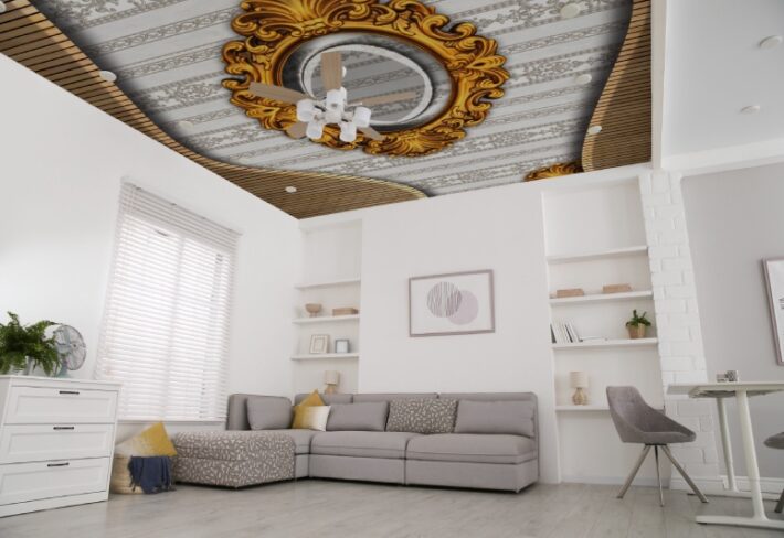 Baroquestyle, Curving Wood and Gold Frame Design Wallpaper