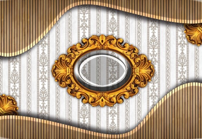 Baroquestyle, Curving Wood and Gold Frame Design Wallpaper