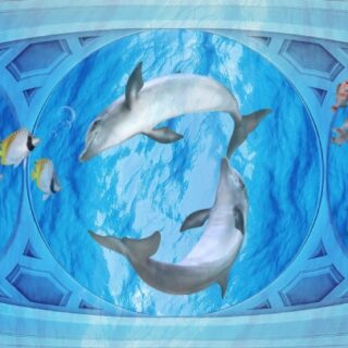 Hydrovault, Blue Water Dolphins and Fish Panel Wallpaper