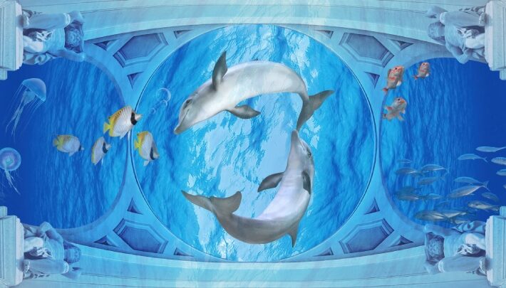 Hydrovault, Blue Water Dolphins and Fish Panel Wallpaper