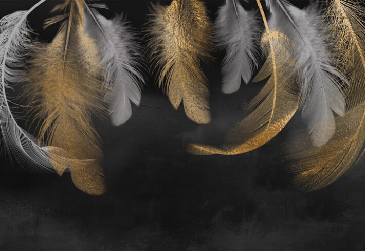 Opaline, Soft-Gilded Feather Veils Wallpaper Mural