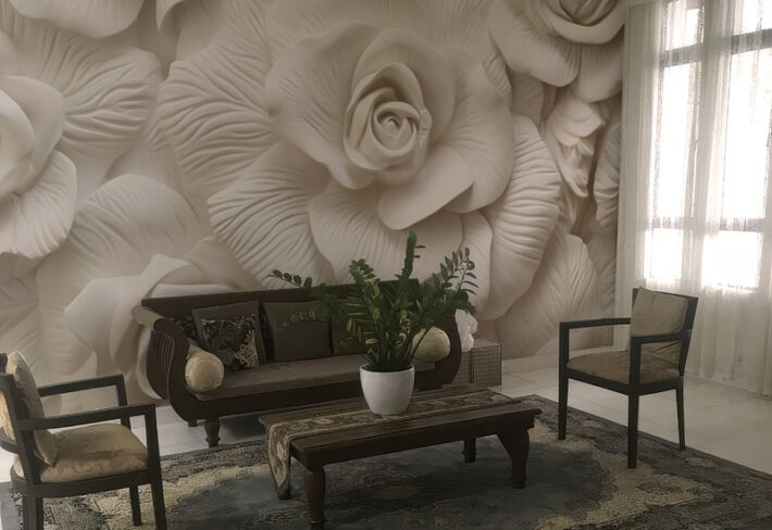 Seraph, 3D Heavenly Floral Ivory Petals Wallpaper Mural