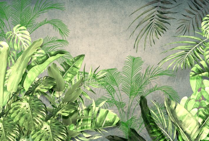 Junglora, Vibrant Green Tropical Foliage Mural Wallpaper