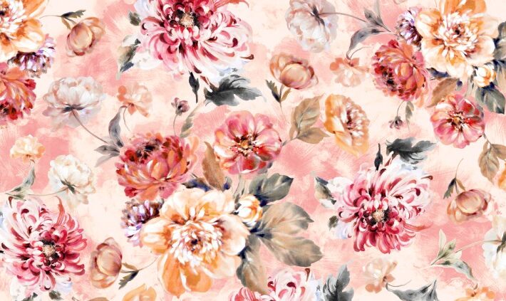 Primrosa, Swirl of Flowers in Artistic Strokes Wallpaper Mural