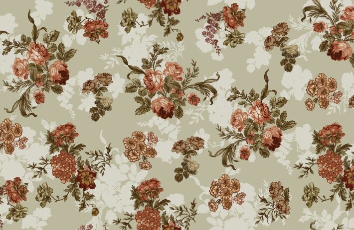 Rosalie, Traditional Sepia Tone Floral Cluster Wallpaper