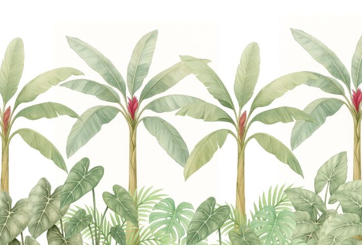 Banari, Modern Watercolor Banana-leaf Elegance Wallpaper Mural