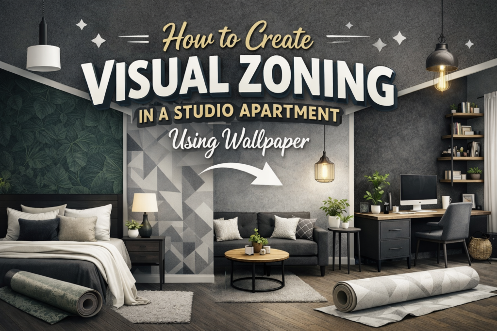 Visual Studio Room How to Create Visual Zoning in a Studio Apartment with Wallpaper