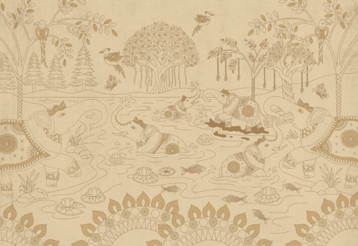 Gajotsav, Traditional Indian Elephant Art Wallpaper Mural, Customized