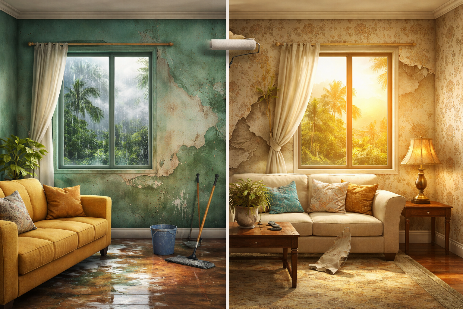 Weathered interiors: paint vs wallpaper