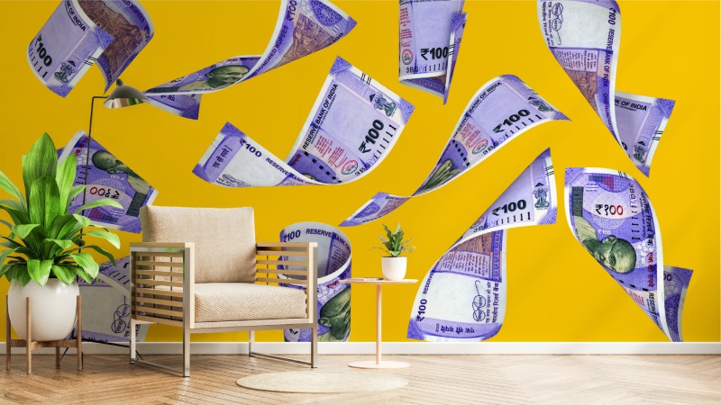 Rupiya, 3D Modern 100 Rupee Currency Wallpaper Mural