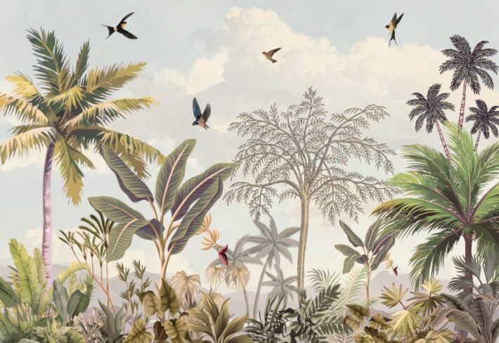 Vanvayu, Tropical Palm Landscape Wallpaper Mural, Customized