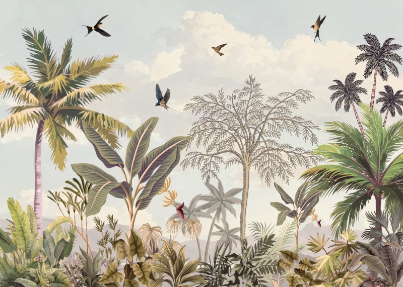 Vanvayu, Tropical Palm Landscape Wallpaper Mural, Customized