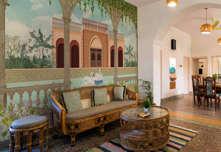 Rajangan, 3D Royal Courtyard Garden Wall Mural, Customized