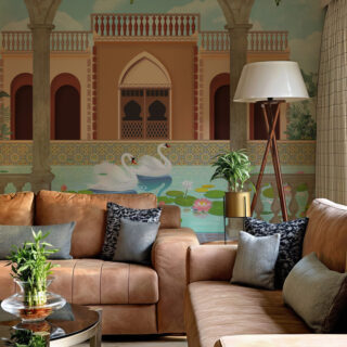 Rajangan, 3D Royal Courtyard Garden Wall Mural, Customized