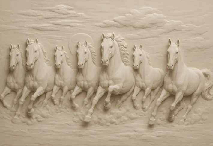 Turanga, Graceful Seven Horse Parade Sculpted Wallpaper Mural