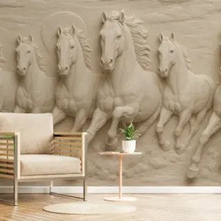 Turanga, Graceful Seven Horse Parade Sculpted Wallpaper Mural