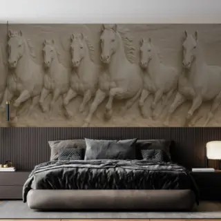 Turanga, Graceful Seven Horse Parade Sculpted Wallpaper Mural