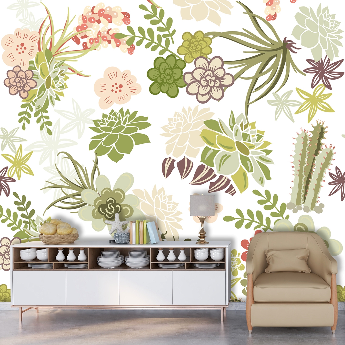 Elegant Flowers and Botanical Plants Pattern Wallpaper