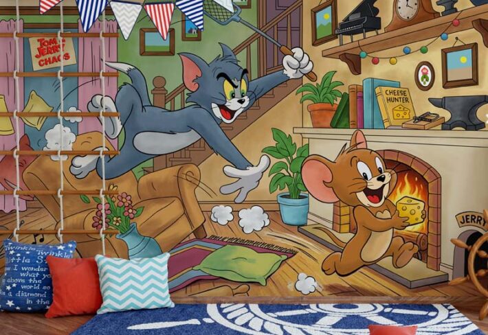 Tomerry, Funny Cartoon Cat and Mouse Chase Wallpaper Mural