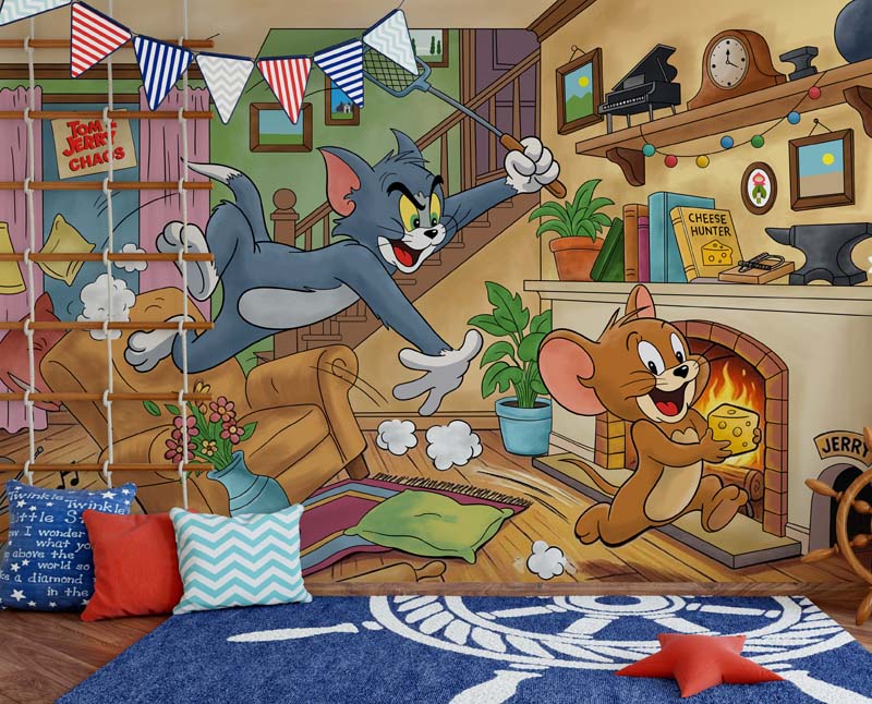 Tomerry, Funny Cartoon Cat and Mouse Chase Wallpaper Mural