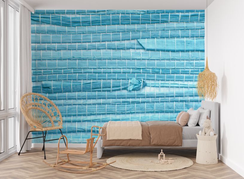 Calm Blue Tile Wallpaper with Grass Cloth Texture