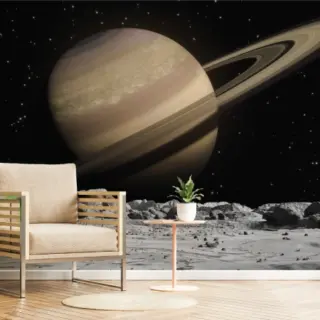 Lunara, Saturn Over Lunar Horizon Wallpaper Mural