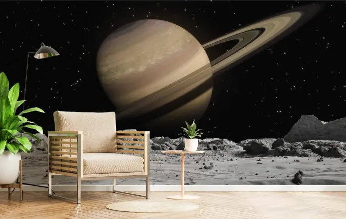 Lunara, Saturn Over Lunar Horizon Wallpaper Mural