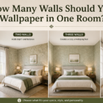 Different wallpaper layouts showing one to four walls in a bedroom.
