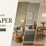 Wallpaper ideas for living room, bedroom, dining area, bathroom, and hallway interiors.