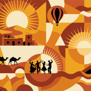 Sunward, Stylized Landscape of Sun and Human Stories Office Mural