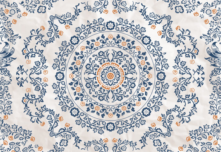 Porcelaine, Delicate Blue Florals Circular Medallion Mural